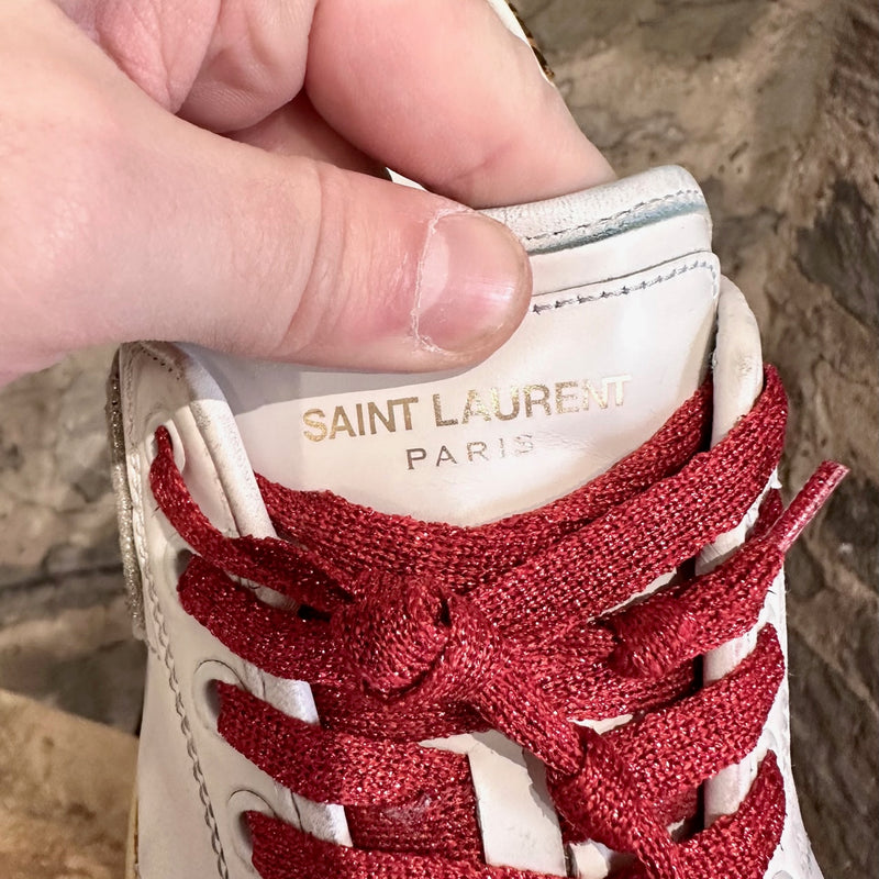 Saint Laurent White Diamond Patch Distressed Court Sneakers