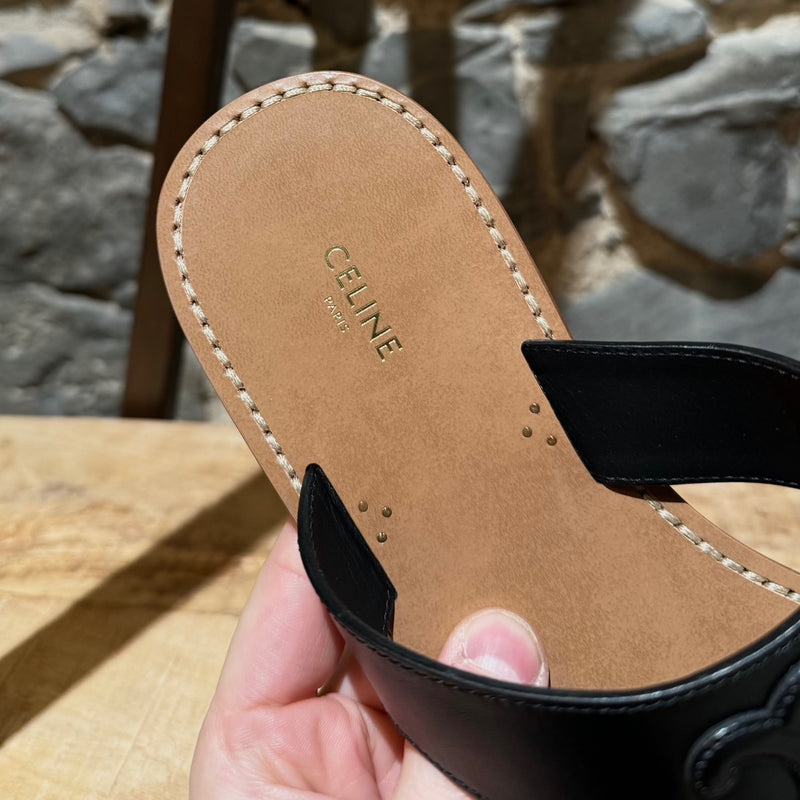 Sandales à lanières Lympia en cuir noir avec logo Triomphe de Celine