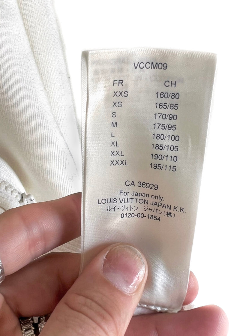 Sweat à capuche demi-zip Louis Vuitton 2019 blanc avec poche plaquée 3D