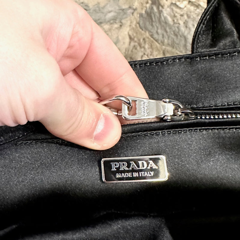 Mini sac fourre-tout Prada Twoway Kanapa en satin noir argenté à paillettes