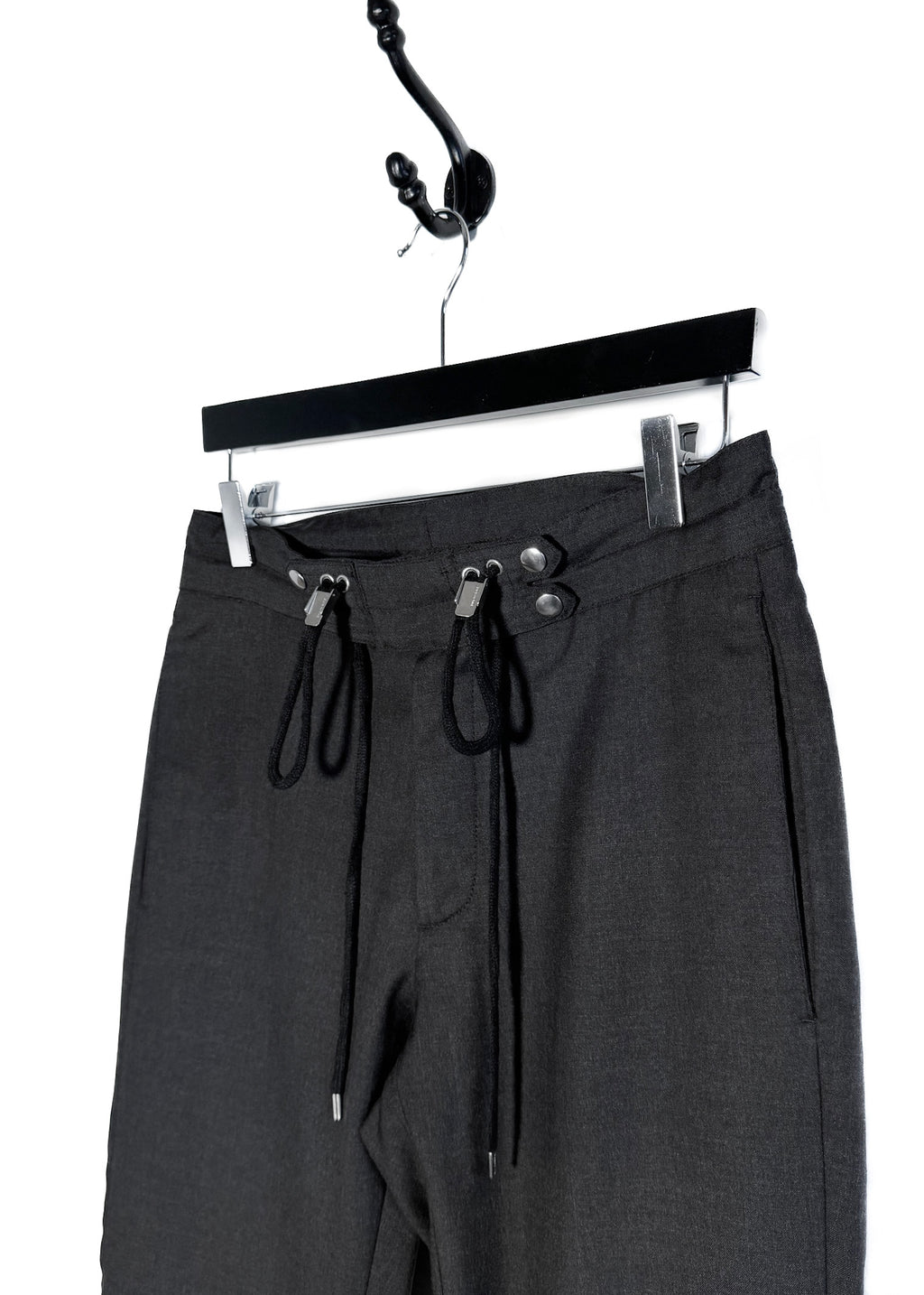 Dior Homme Charcoal Grey Drawstring Accent Dress Trousers