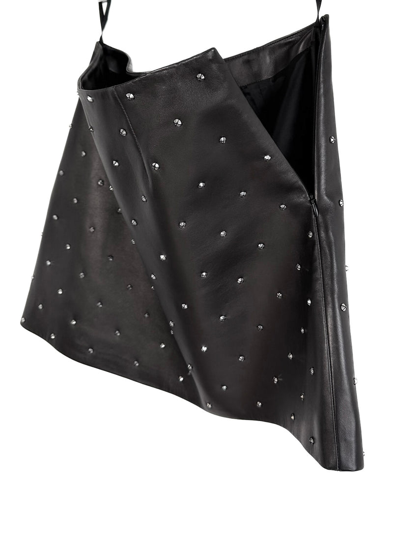 Miu Miu Black Leather Crystal Embellished Mini Skirt