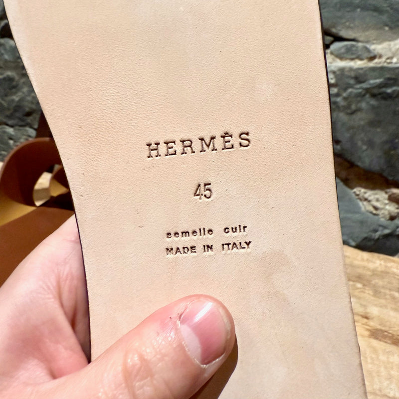 Sandales Hermès Izmir H Gold en cuir marron