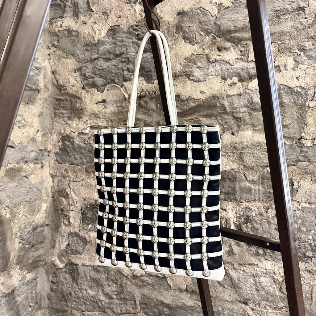 Alexander Wang Ivory Black Dome Stud Cage Shopping Tote Bag