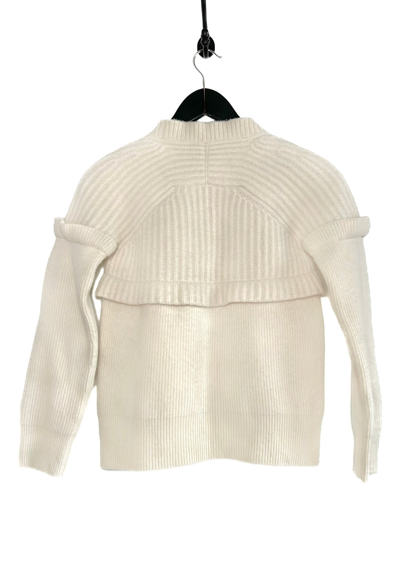 Chanel Ivory Layered Wool Cashmere Ribbed Knit Sweater