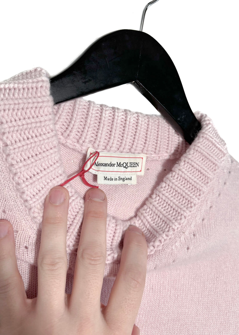 Alexander McQueen 2020 Pink Cashmere Cropped Knit Sweater