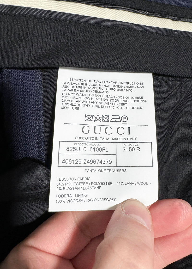 Pantalon classique en laine mélangée bleu marine Gucci