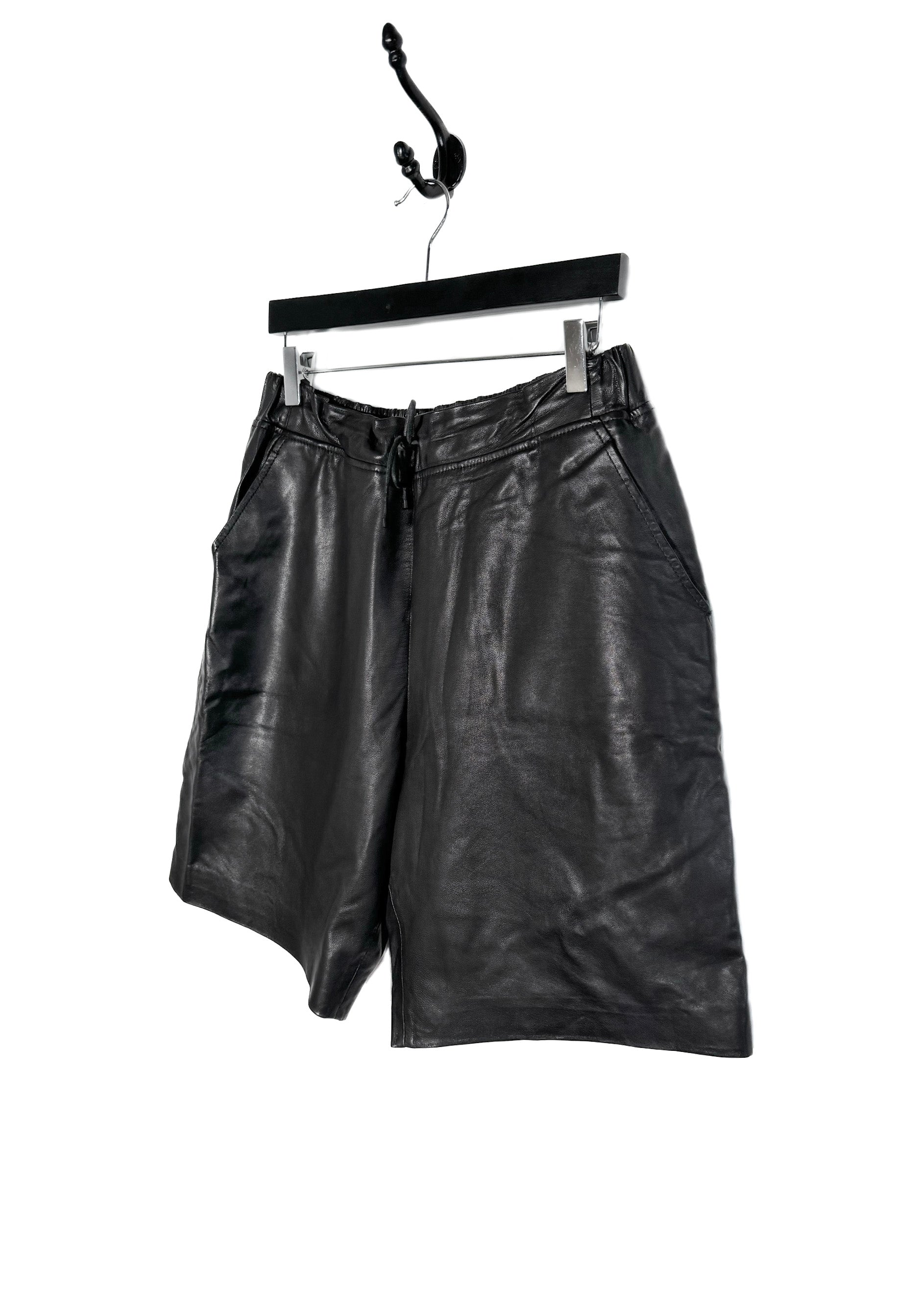 alexander wang black leather shorts