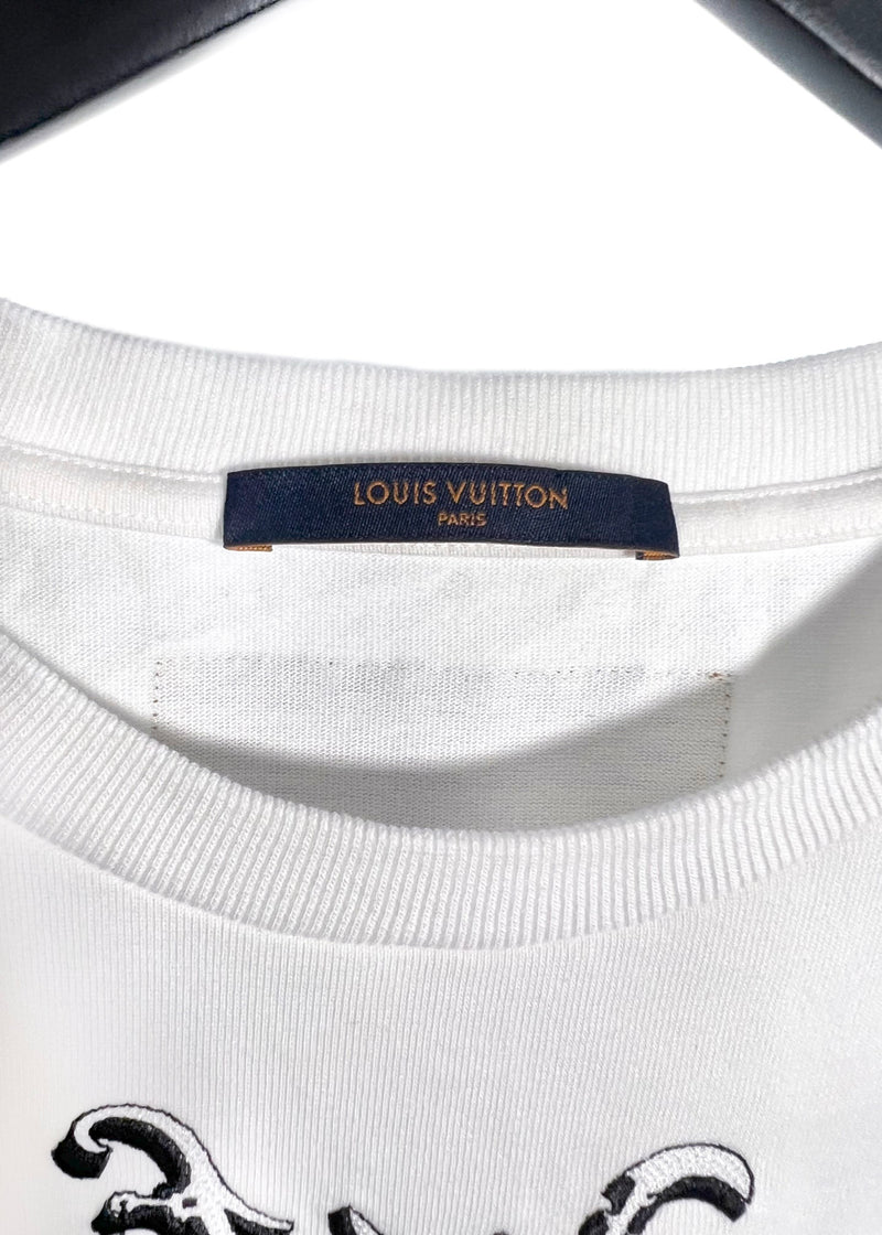 Louis Vuitton 2020 White LV Pendant Dripping Logo Embroidered T-shirt
