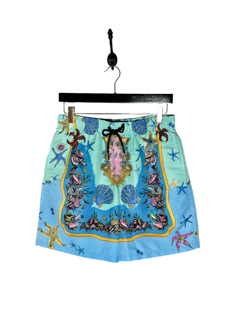 Versace Blue Trésor De La Mer Print Swim Trunks