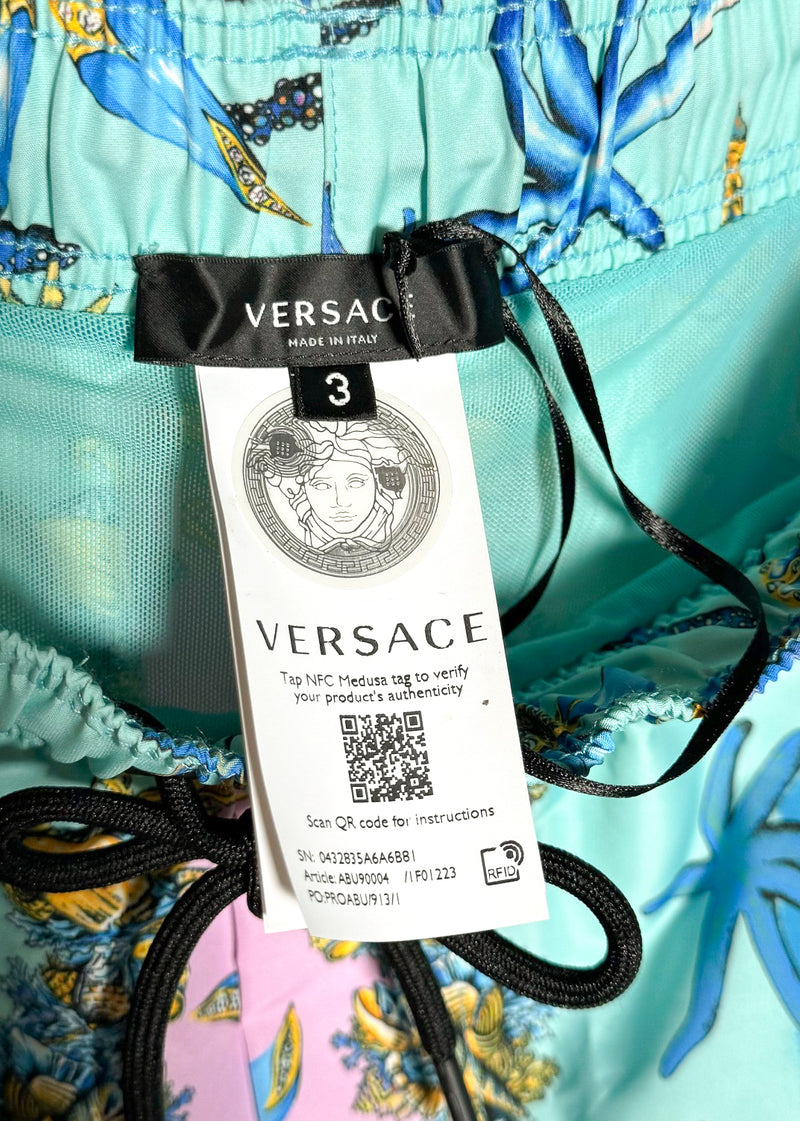 Versace Blue Trésor De La Mer Print Swim Trunks