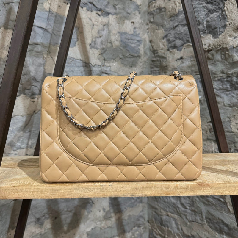 Chanel 19C Beige Lambskin Leather Classic Maxi Double Flap Bag
