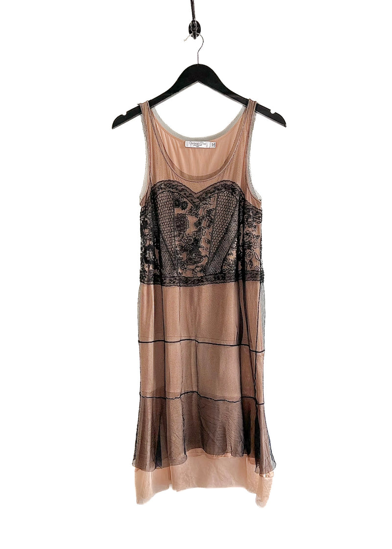 Robe nude brodée en maille Christian Dior SS06