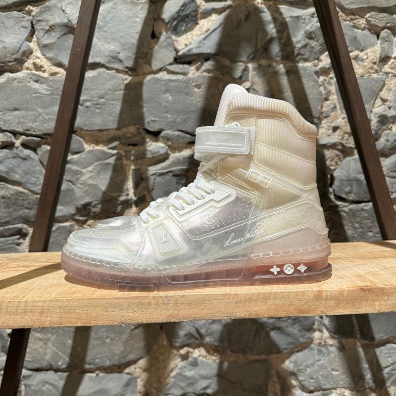 Baskets montantes rare Louis Vuitton Trainer 408 transparent