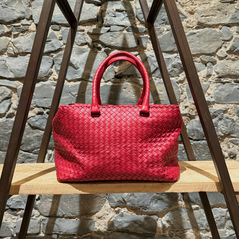 Bottega Veneta Red Intrecciato Medium Brick Bag