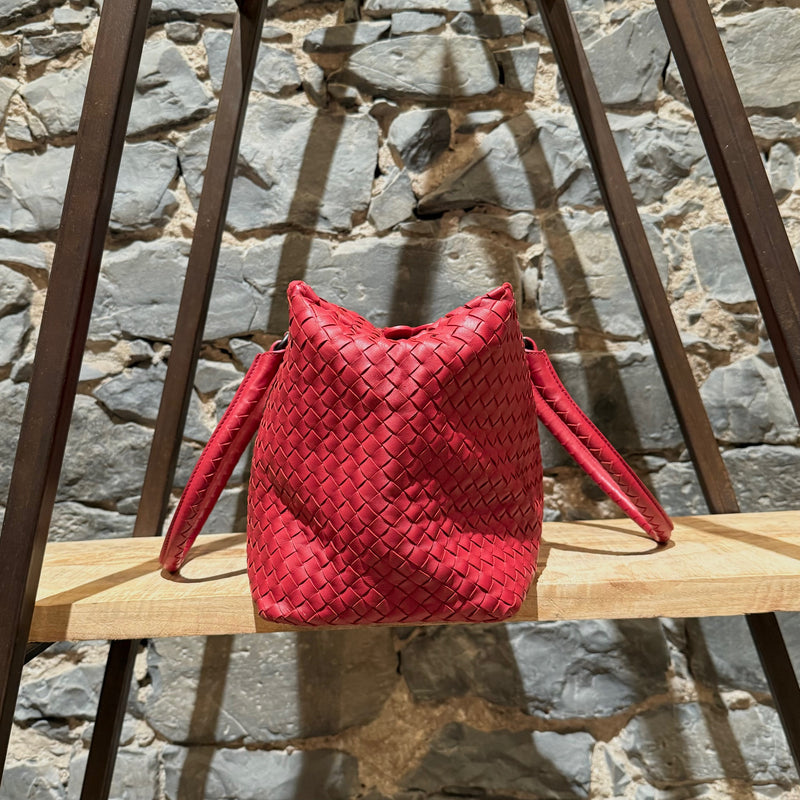 Bottega Veneta Red Intrecciato Medium Brick Bag