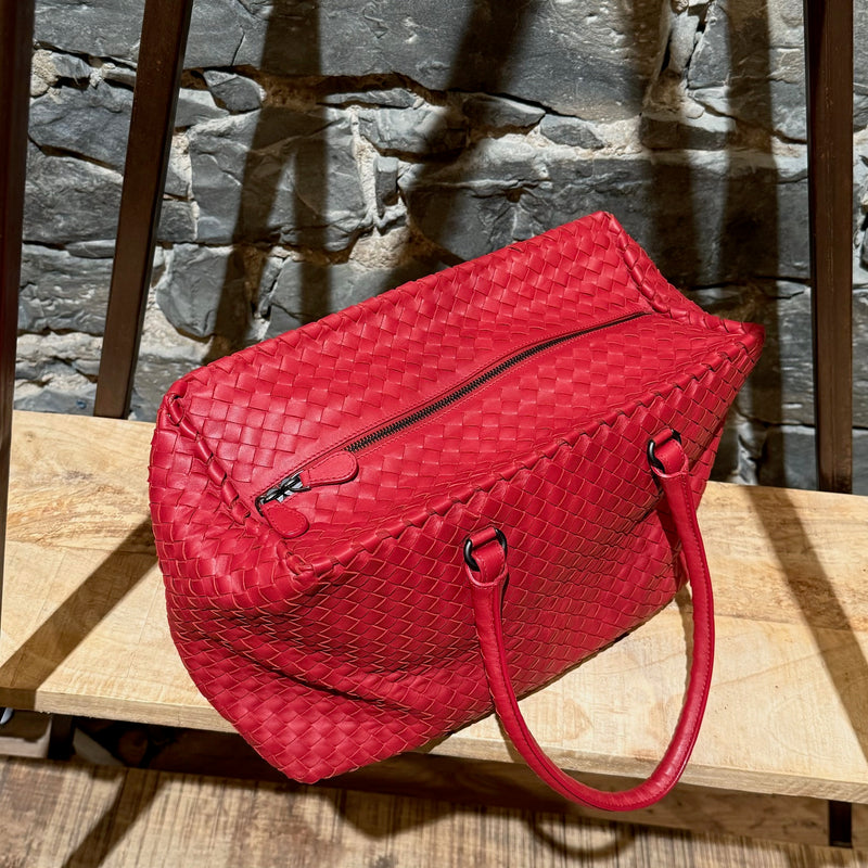 Bottega Veneta Red Intrecciato Medium Brick Bag