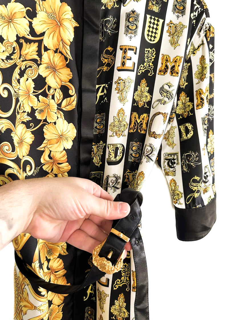 Versace Baroque Print Belted Silk Shirt Dress