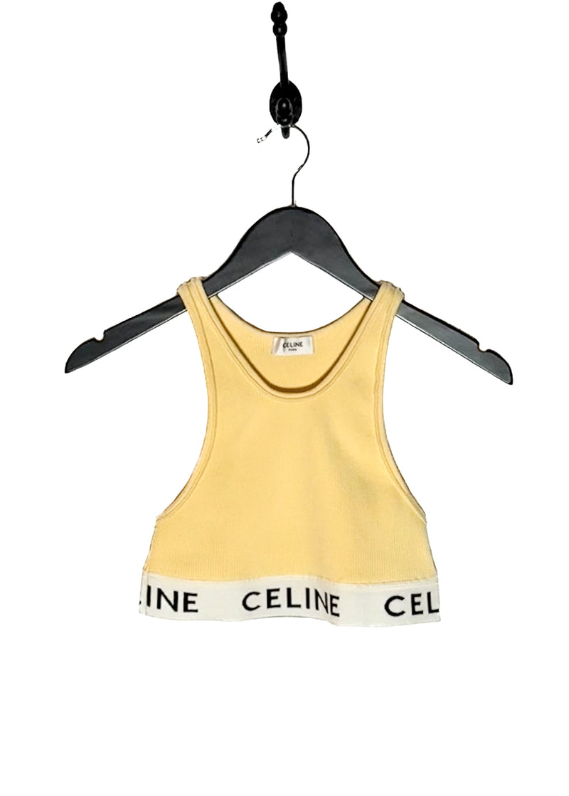 Celine Yellow Ribbed Logo Sport Tank Top