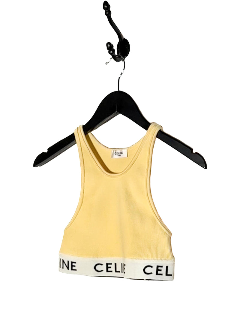 Celine Yellow Ribbed Logo Sport Tank Top