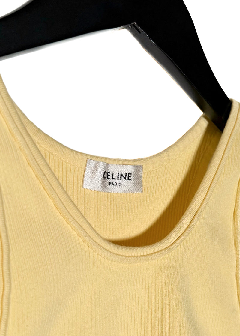 Celine Yellow Ribbed Logo Sport Tank Top