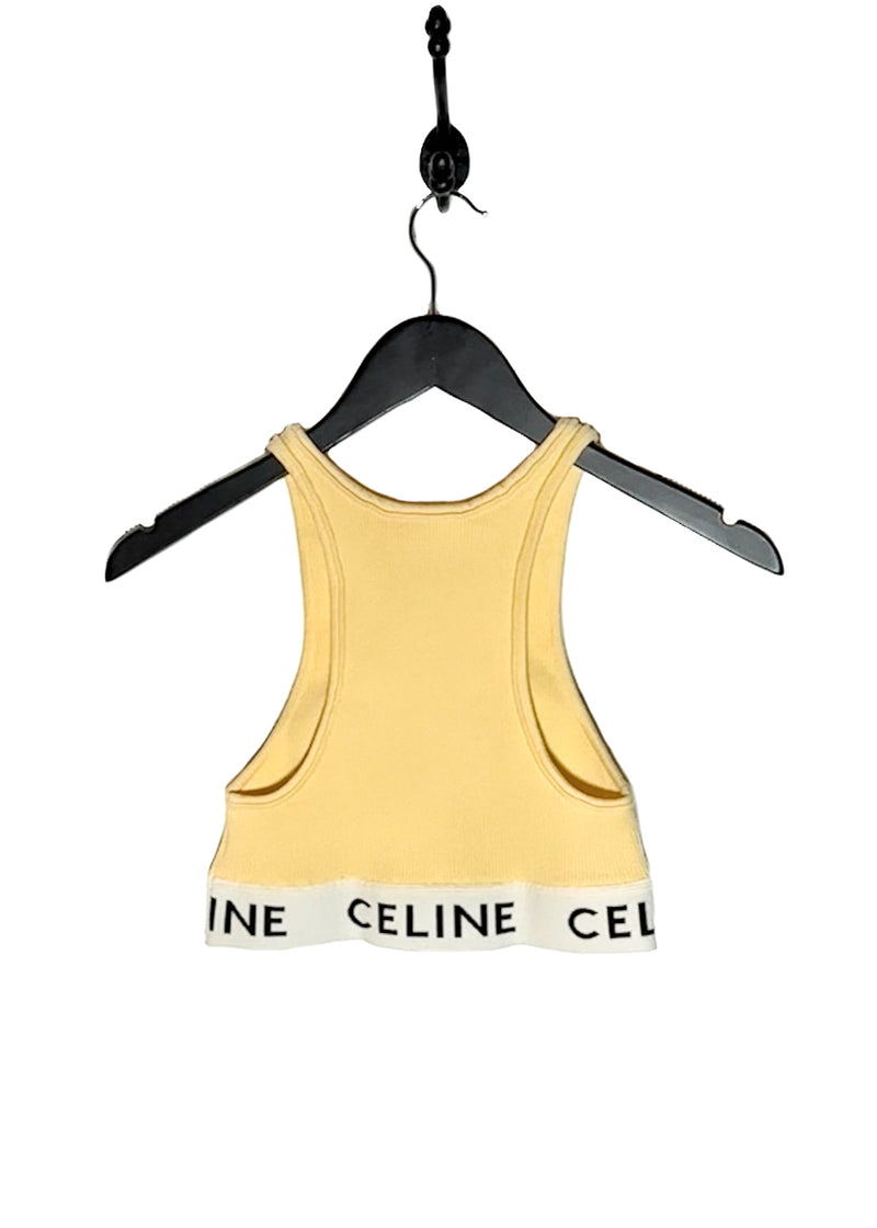 Celine Yellow Ribbed Logo Sport Tank Top