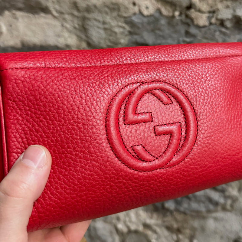 Gucci Red Pebbled Leather GG Soho Cellarius Cosmetic Case