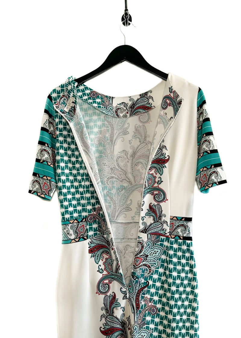 Etro Teal Ivory Paisley Print Dress
