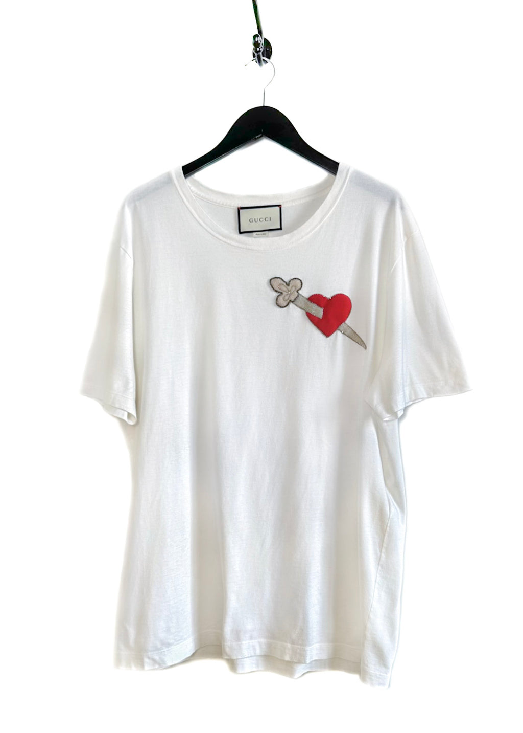 T-shirt blanc brodé coeur et poignard Gucci LOVED
