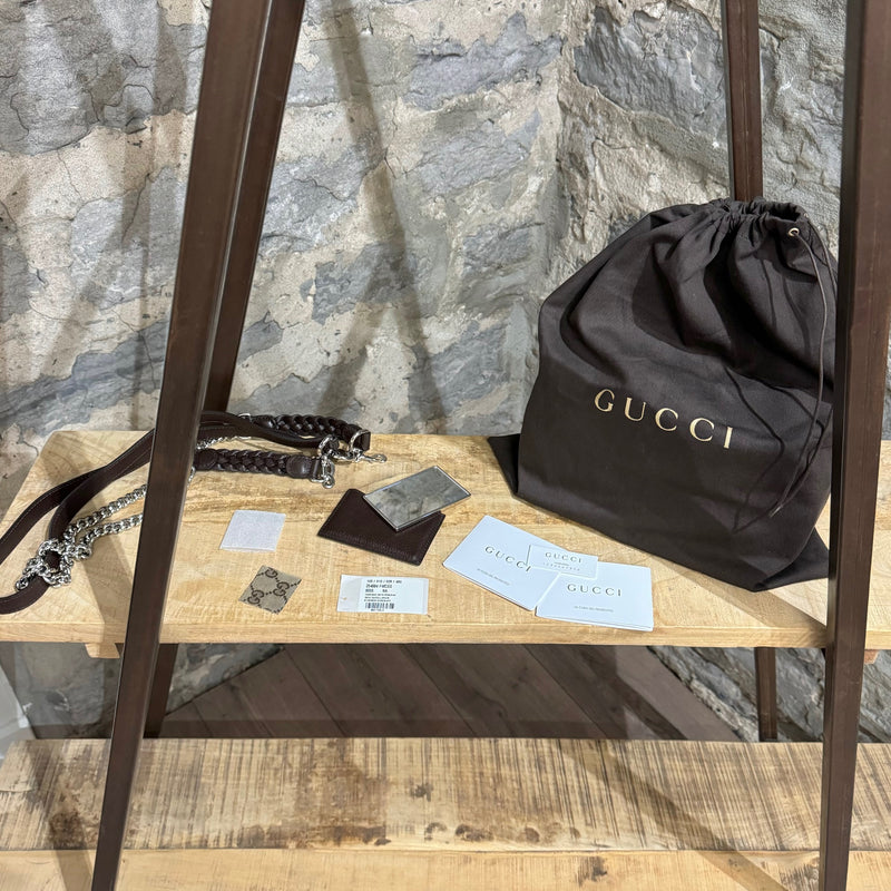 Gucci Monogram GG Brown Leather New Bamboo Bag W Strap