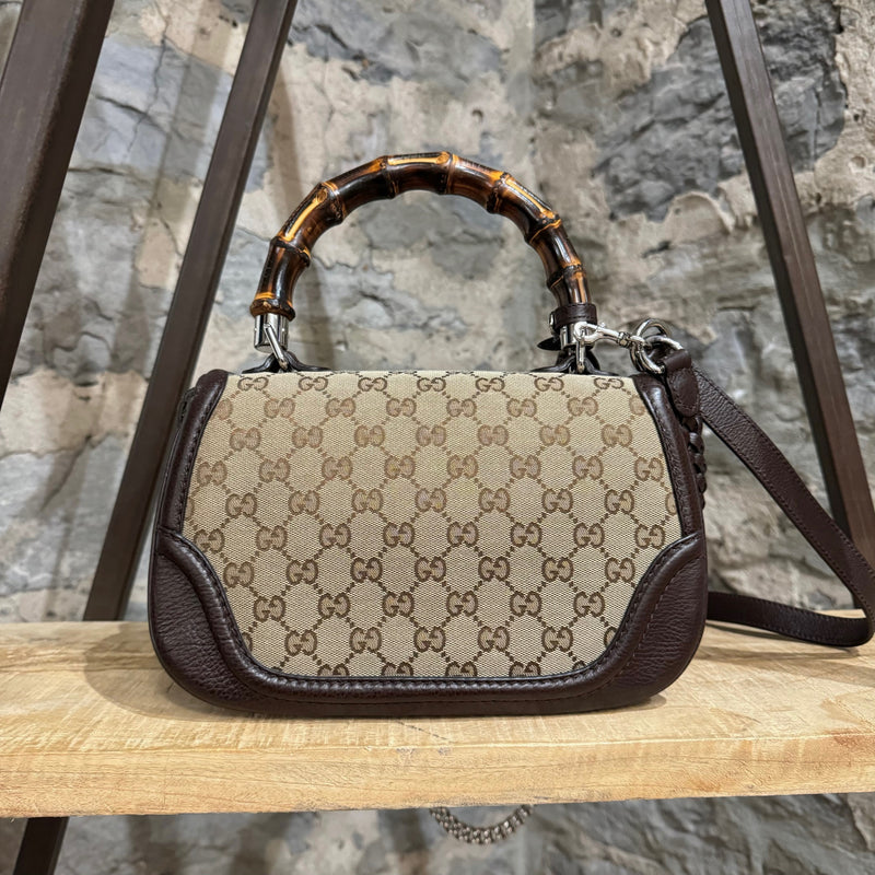 Gucci Monogram GG Brown Leather New Bamboo Bag W Strap