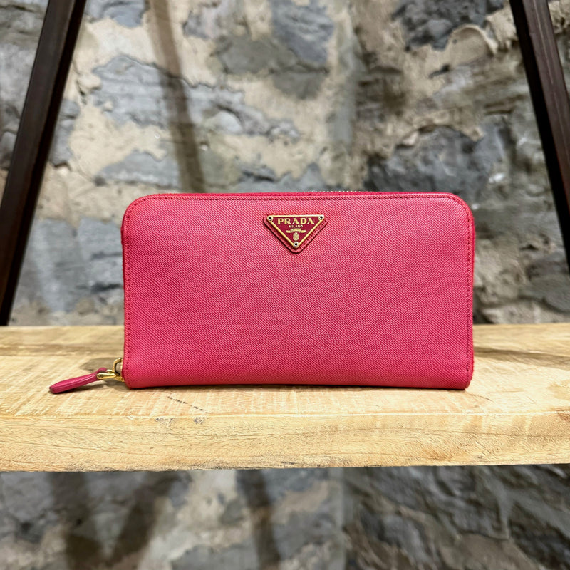 Prada Pink Saffiano Zip Around Continental Wallet