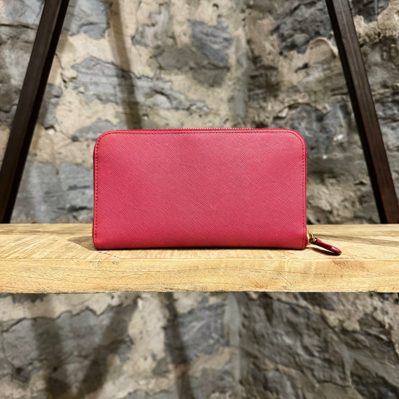 Prada Pink Saffiano Zip Around Continental Wallet