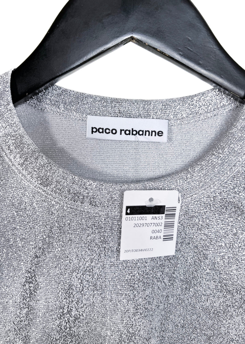 Paco Rabanne Silver Lurex Side Gathered Buttoned Top