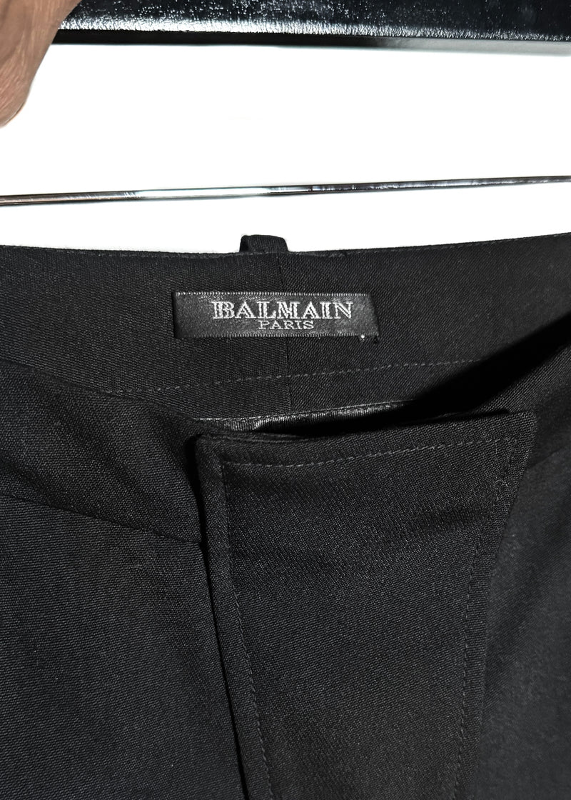 Pantalon évasé à pattes d'éléphant Balmain en laine noire avec détails de coutures