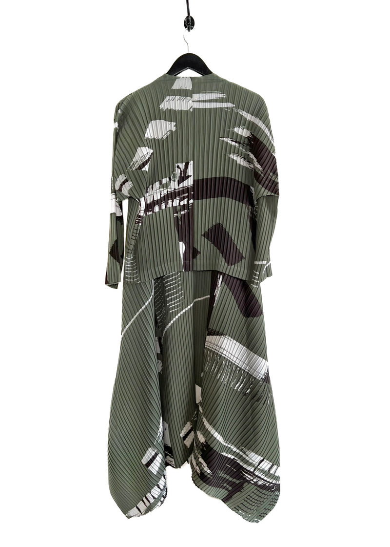 Issey Miyake RC Doro Khaki Green Printed Pleated Dress