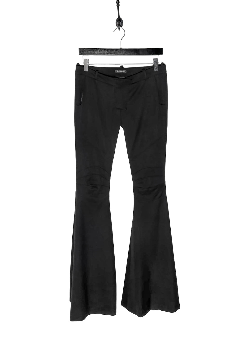 Balmain Black Biker Flare Bell Bottom Dress Pants