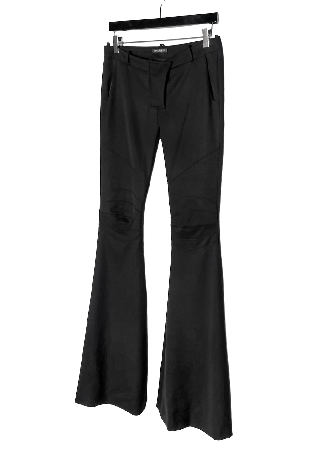 Pantalon évasé à pattes d'éléphant Balmain en laine noire avec détails de coutures