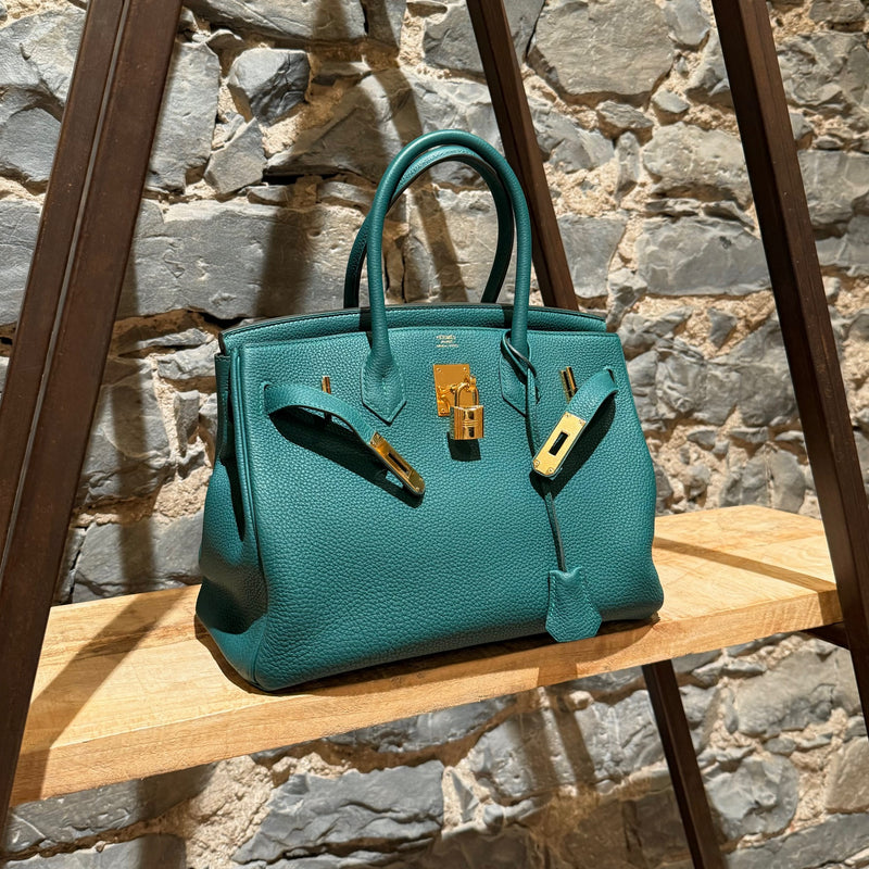 Hermès Malachite Green Togo Leather GHW Birkin 30 Bag