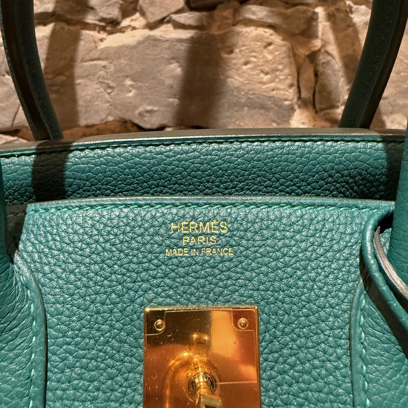 Hermès Malachite Green Togo Leather GHW Birkin 30 Bag