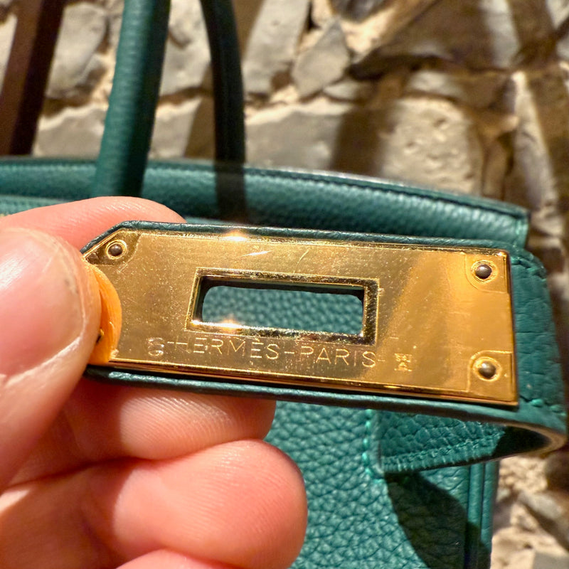 Hermès Malachite Green Togo Leather GHW Birkin 30 Bag