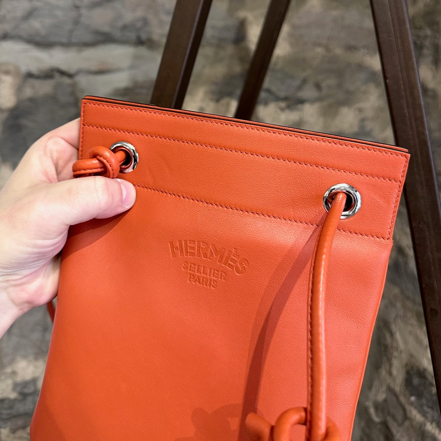 Auth HERMES Aline Mini Crossbody Shoulder Bag Orange Leather - e54992a