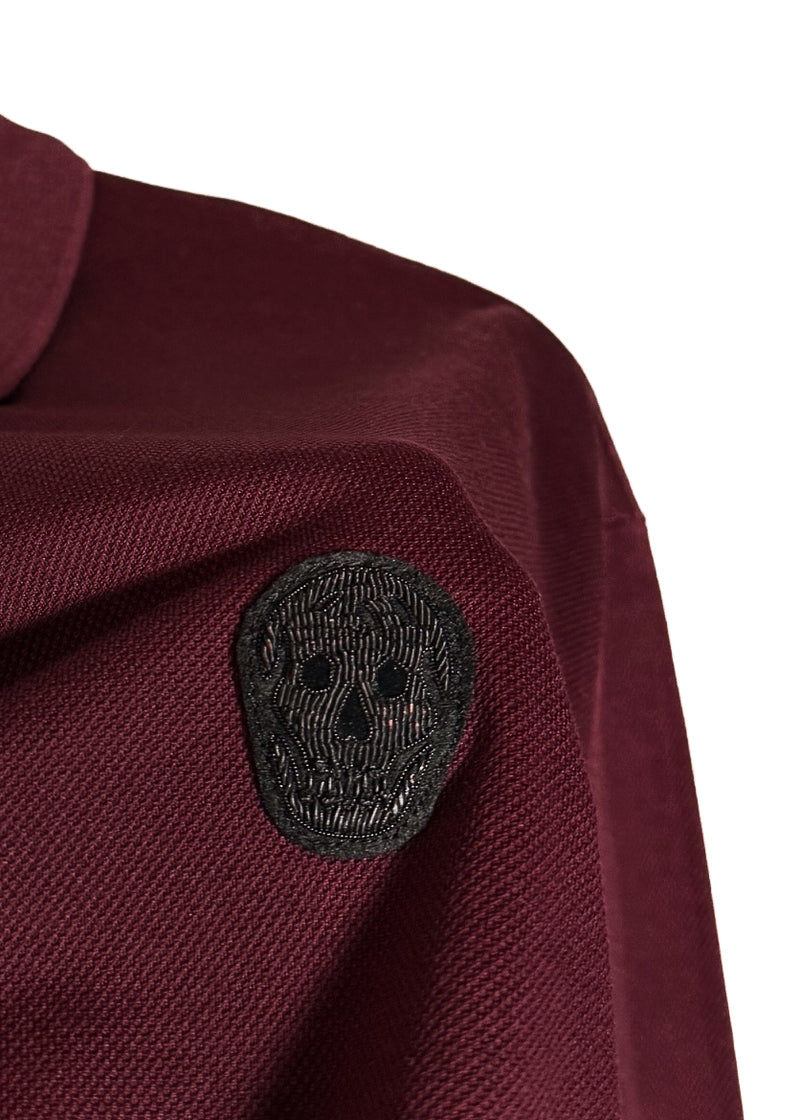 Alexander McQueen Burgundy Long Sleeves Skull Embroidered Polo Shirt