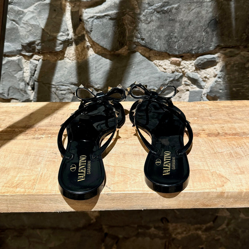 Valentino Black Rubber Jelly Rockstud Bow Thong Sandals