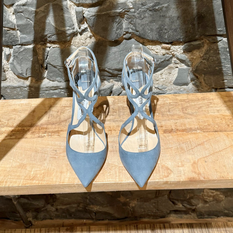 Escarpins Jimmy Choo Lancer 100 en suède bleu crépuscule