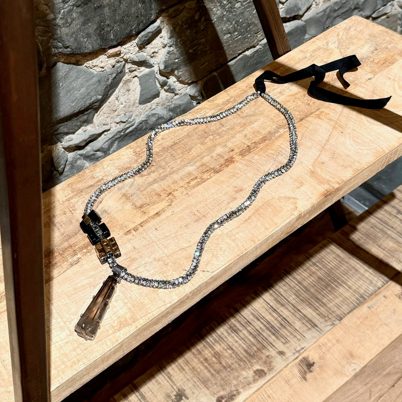 Dries Van Noten Crystal Embellished Stone Accent Sautoir Long Necklace