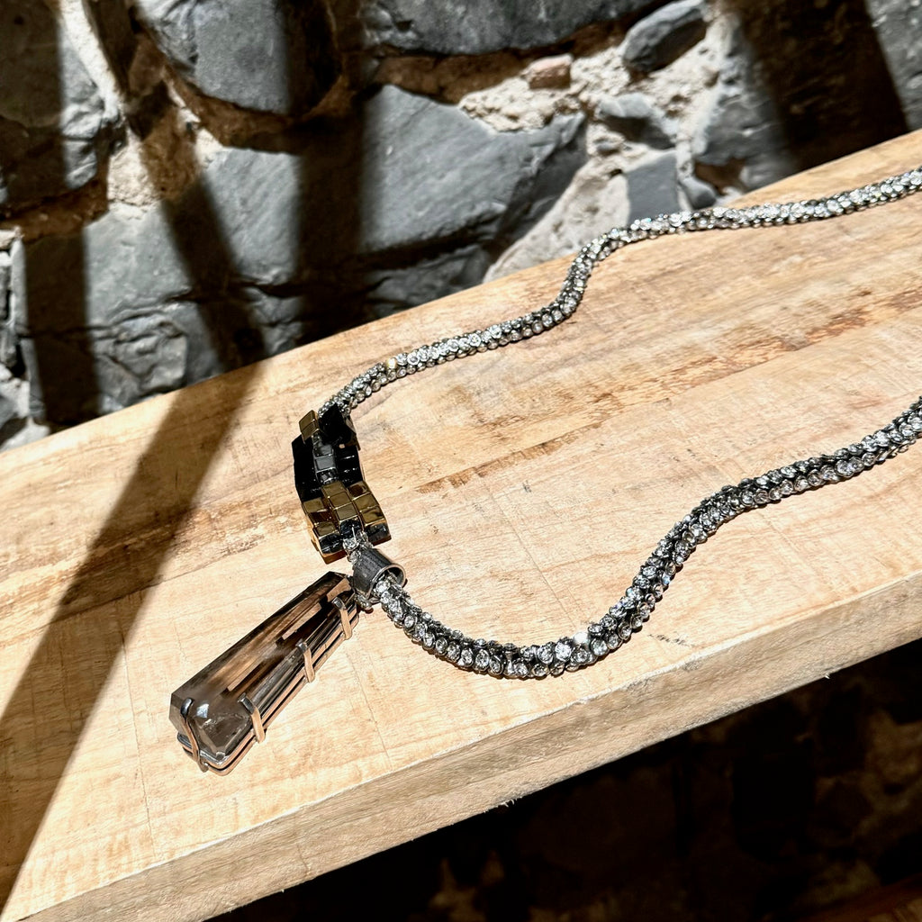 Dries Van Noten Crystal Embellished Stone Accent Sautoir Long Necklace