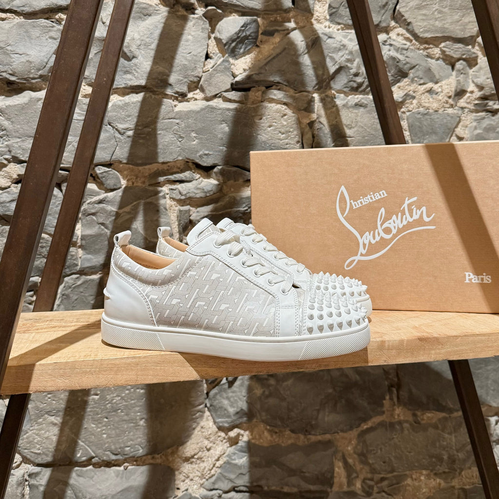 Christian Louboutin White Silver Louis Junior Spikes Sneakers Boutique LUC.S