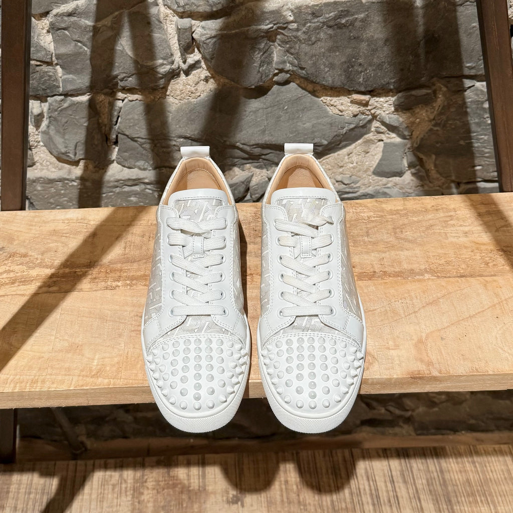 Christian Louboutin White Silver Louis Junior Spikes Sneakers