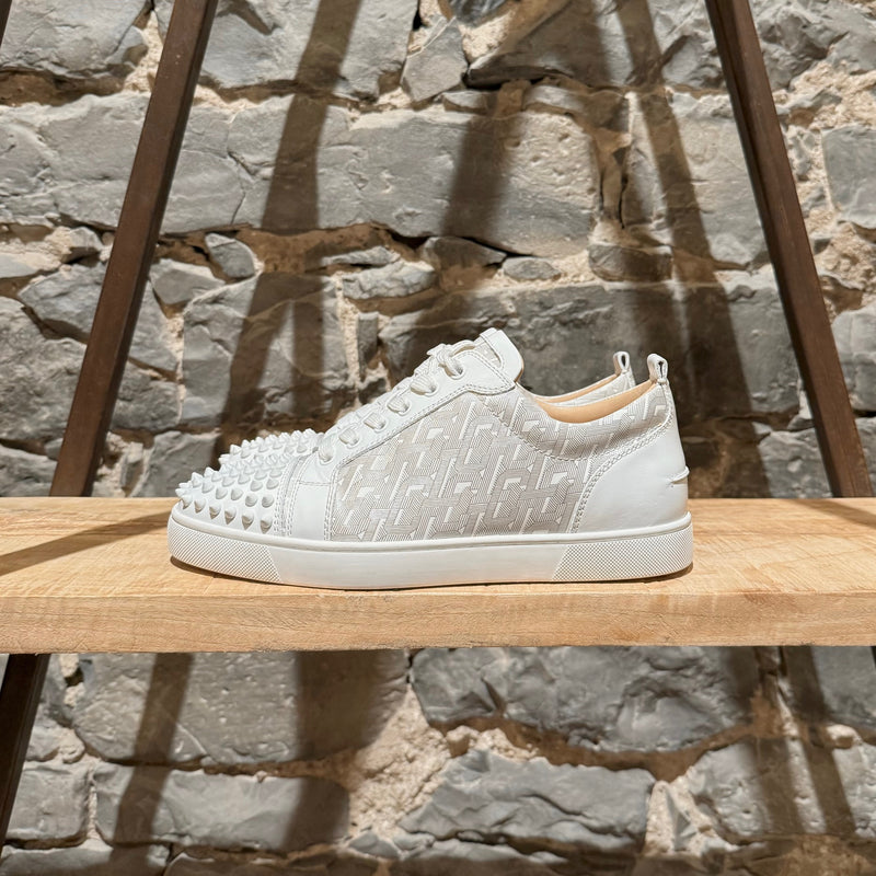 Christian Louboutin White Silver Louis Junior Spikes Sneakers